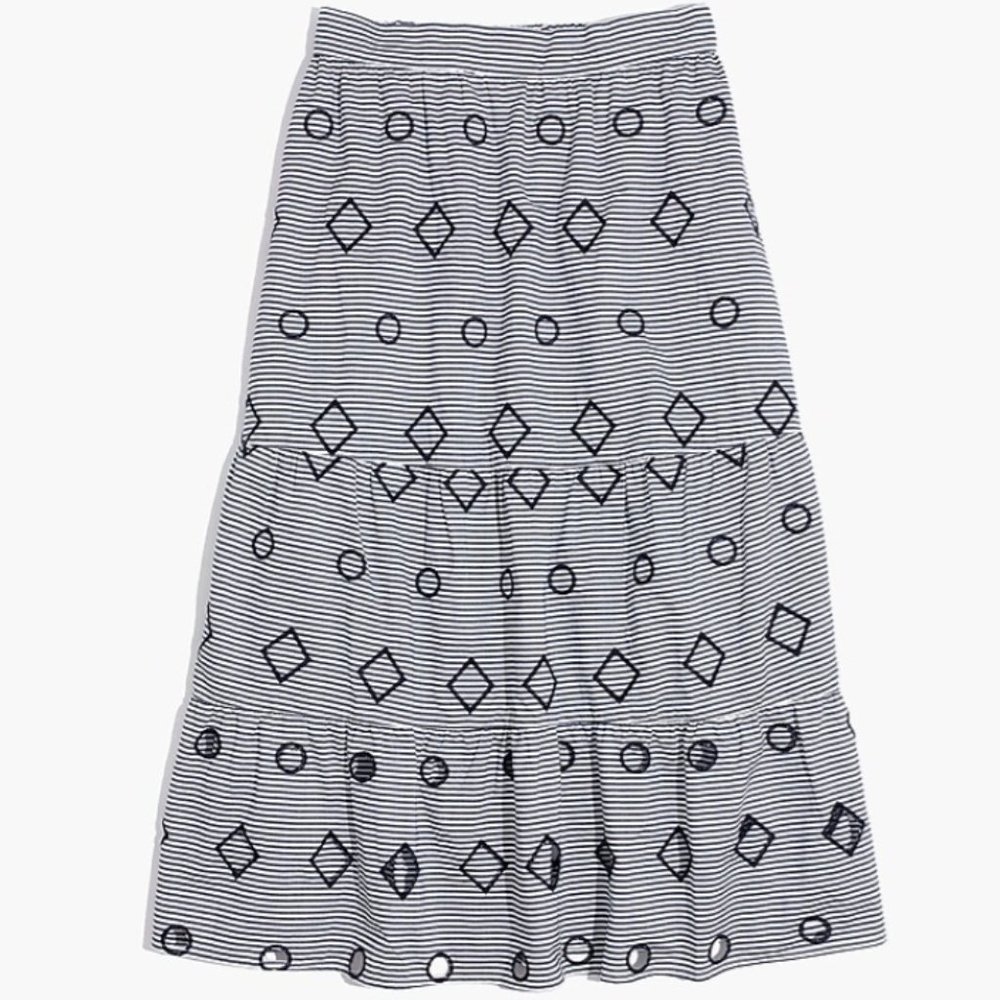 Madewell Embroidered Stripe Midi Skirt